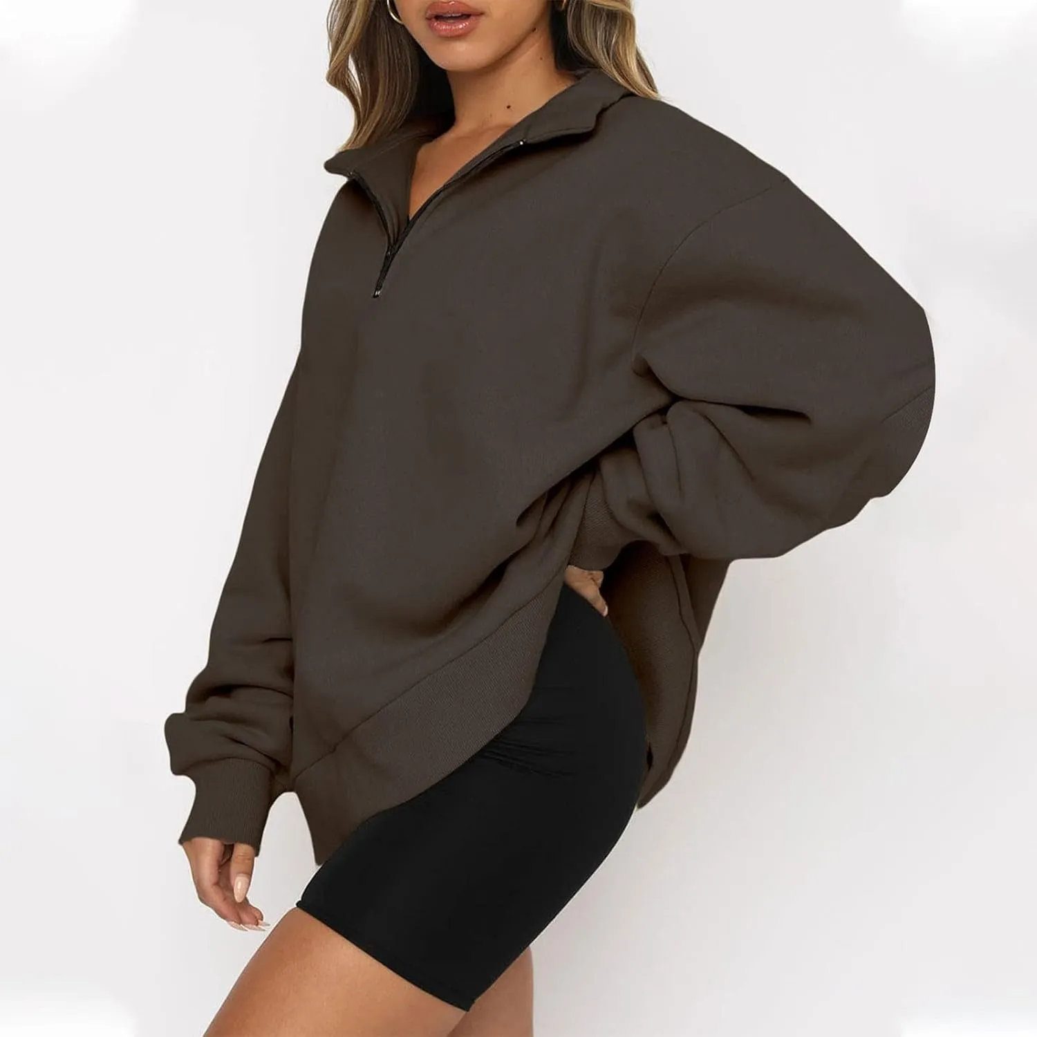 Womens Oversized Sweatshirts Hoodies Half Zip Long Sleeve Trendy Pullover Fall Fashion Outfits 2024 Y2k Clothes
