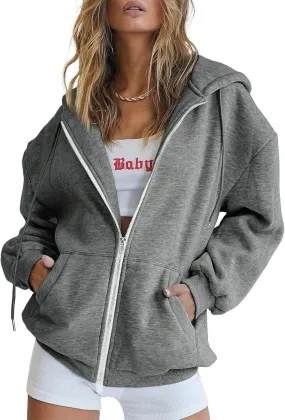 Womens Oversized Zip Up Hoodie Long Sleeve Fleece Sweatshirts Y2k Jacket 2024 Fall Outfits Fashion Clothes
