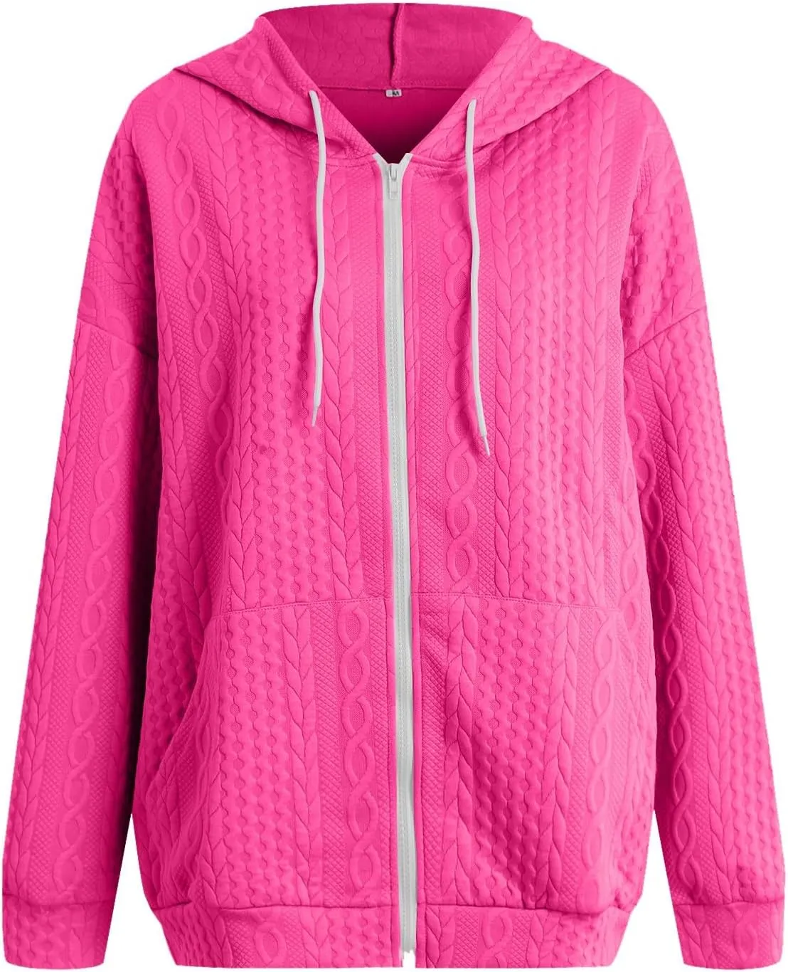 Womens Plus Size Hoodies Zip Up Sweatshirts Long Sleeve Textured Drawstring Zip Jackets Outwear with Pockets