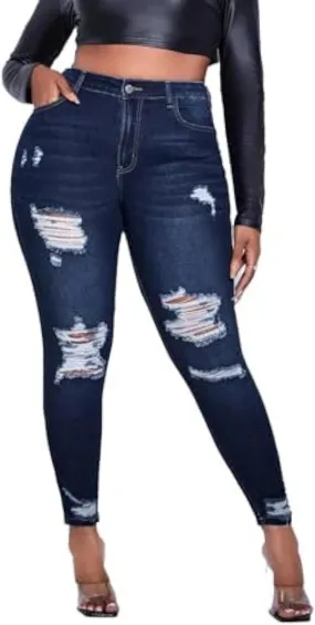 Women's Plus Size Skinny Jeans Stretch high Waisted Ankle Ripped Jeans