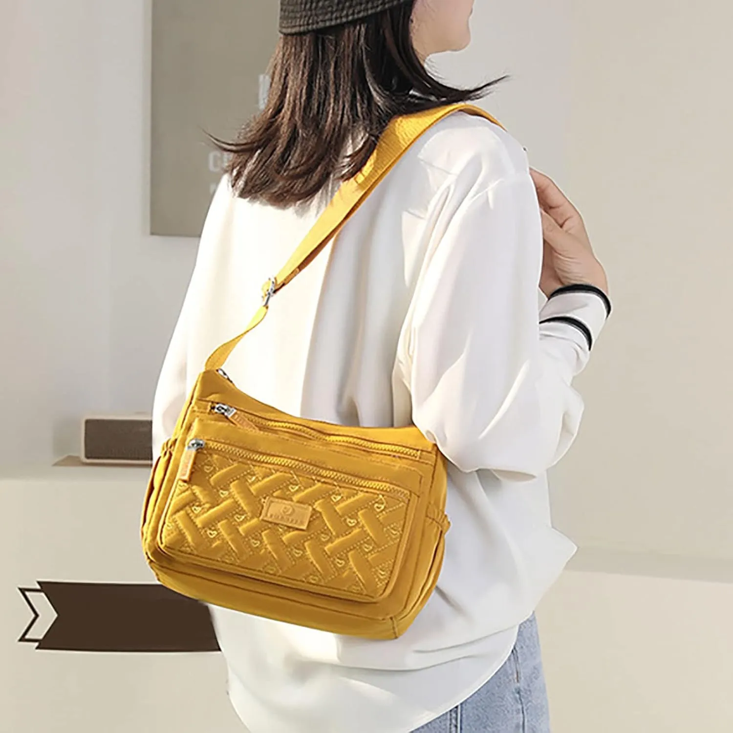 Womens Pocket Casual Crossbody Bag Shoulder Messenger Bags Handbag For Daily Use Travel Shoulder Bags (Yellow, One Size)