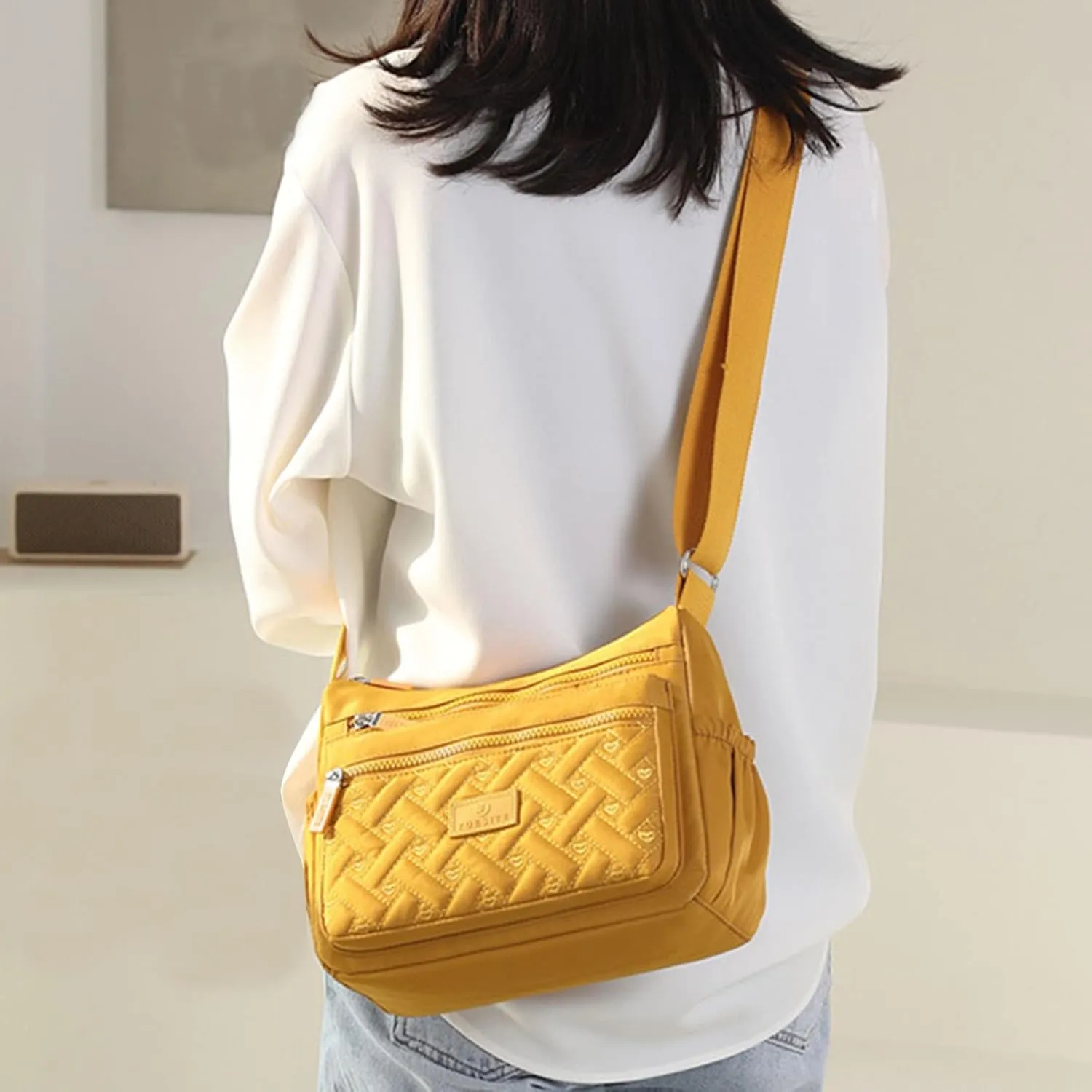 Womens Pocket Casual Crossbody Bag Shoulder Messenger Bags Handbag For Daily Use Travel Shoulder Bags (Yellow, One Size)