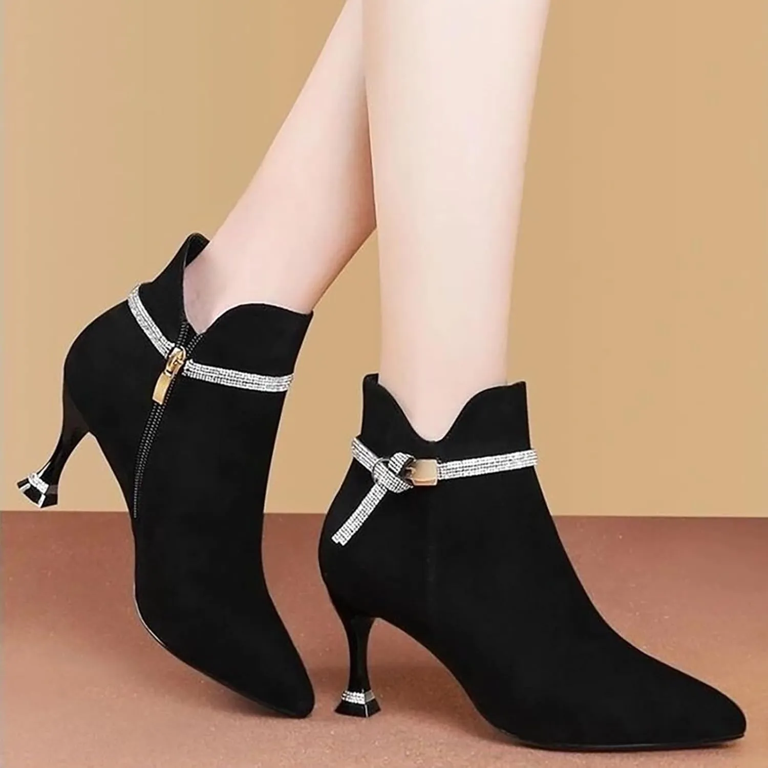 Women's Short Boots High Heels New Fashionable Boots Slim Heel Short Ankle Belt Non Slip Booties