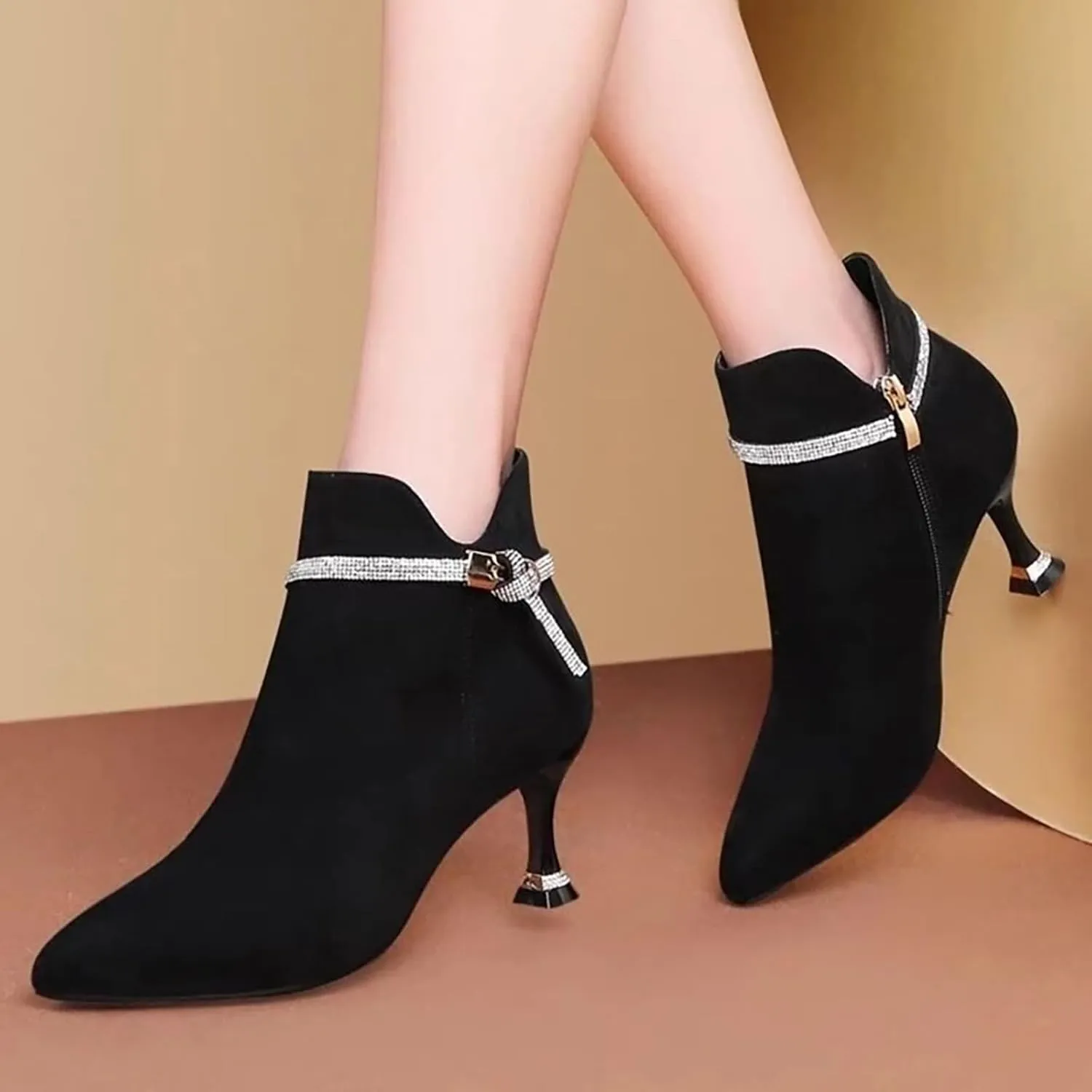 Women's Short Boots High Heels New Fashionable Boots Slim Heel Short Ankle Belt Non Slip Booties