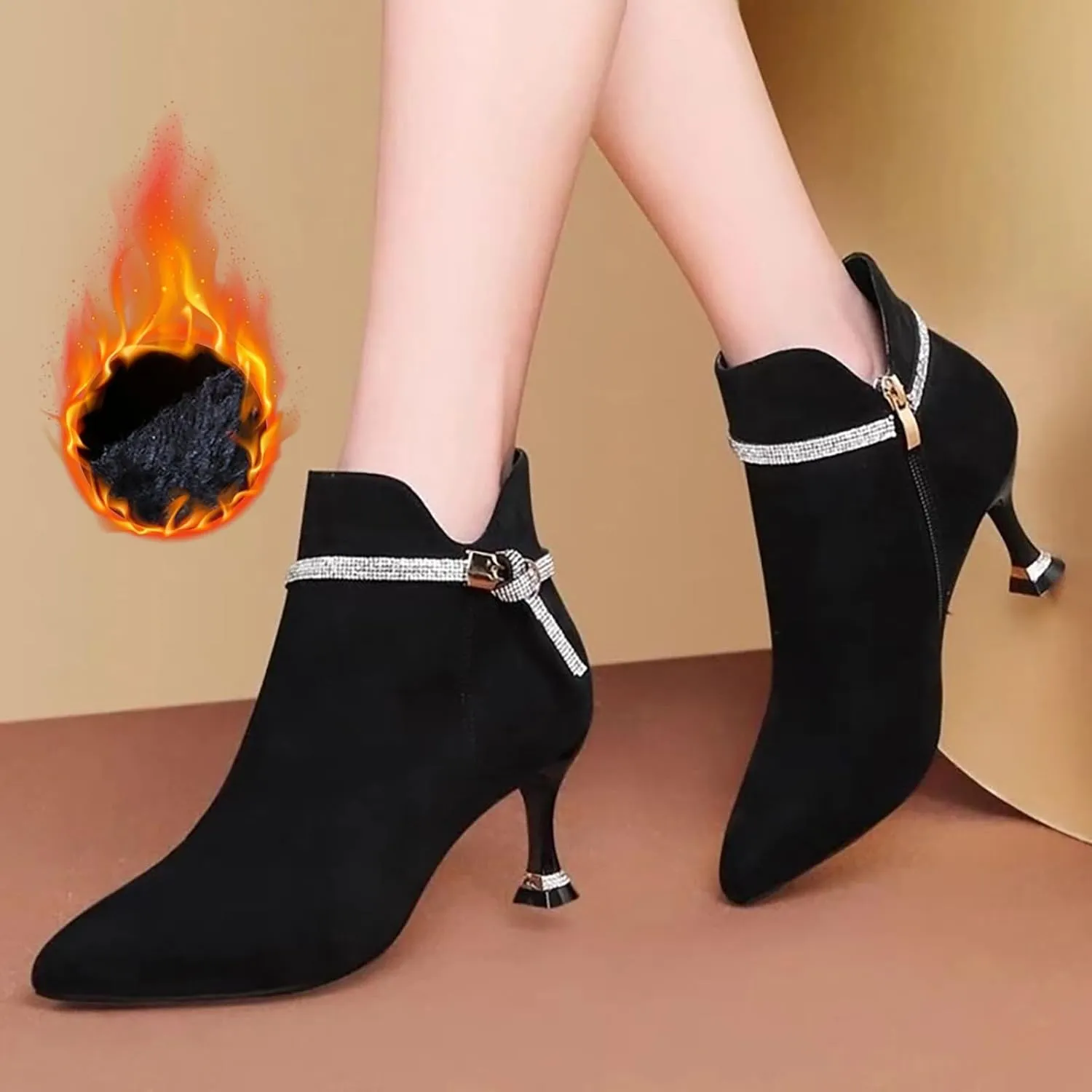 Women's Short Boots High Heels New Fashionable Boots Slim Heel Short Ankle Belt Non Slip Booties