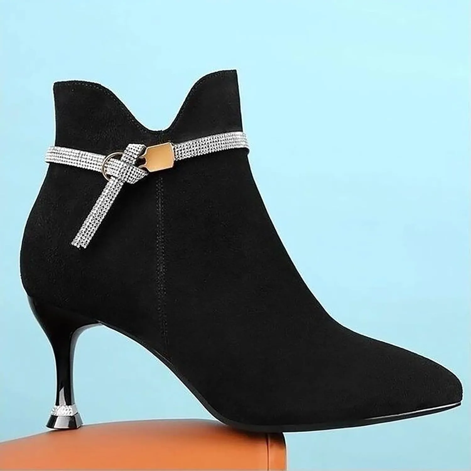 Women's Short Boots High Heels New Fashionable Boots Slim Heel Short Ankle Belt Non Slip Booties