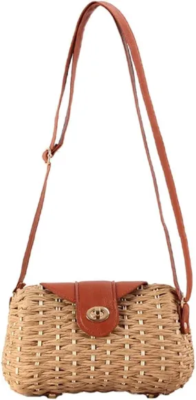 Womens Simple Elegant Summer Woven Shoulder Handbag, Leisure Straw Woven Bag/Purse for Beach Holiday