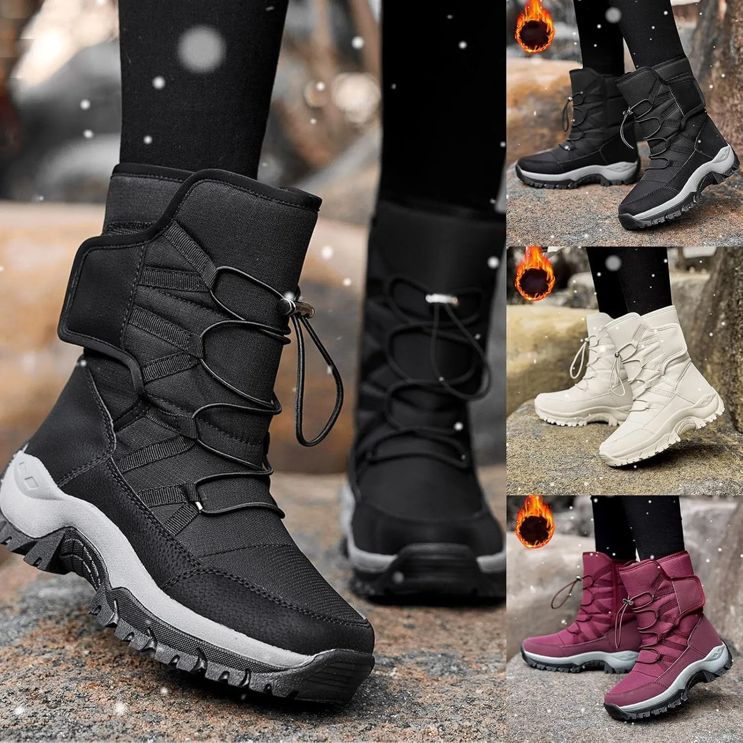 Women's Snow Boots Platform Ankle Boots for Women Casual Boots Anti-Slip Water-proof Outdoor Shoes Winter Snow Boots Warm Fleece Lined Mid-Calf Boots Comfortable Shoes for Women Walking Shoes