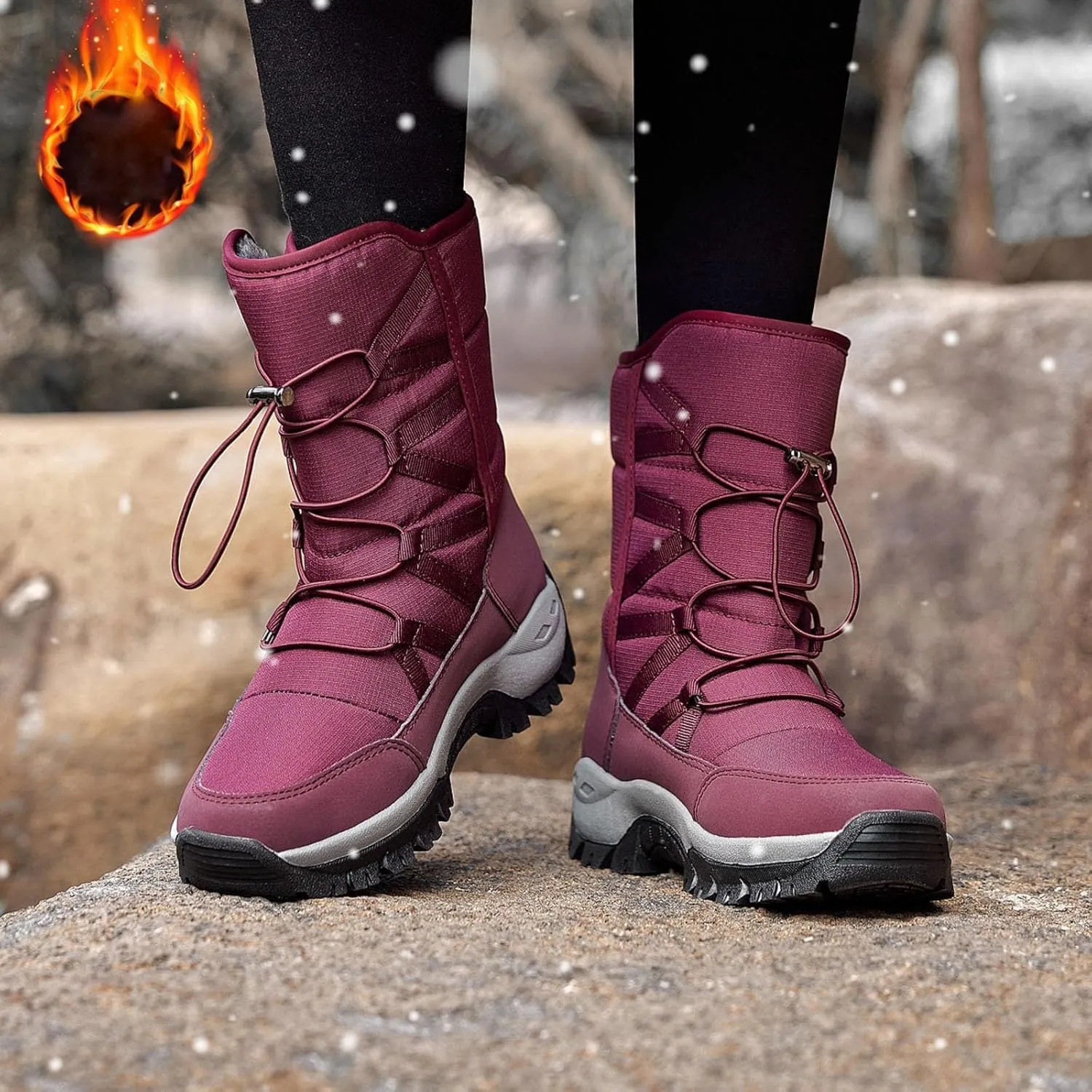 Women's Snow Boots Platform Ankle Boots for Women Casual Boots Anti-Slip Water-proof Outdoor Shoes Winter Snow Boots Warm Fleece Lined Mid-Calf Boots Comfortable Shoes for Women Walking Shoes