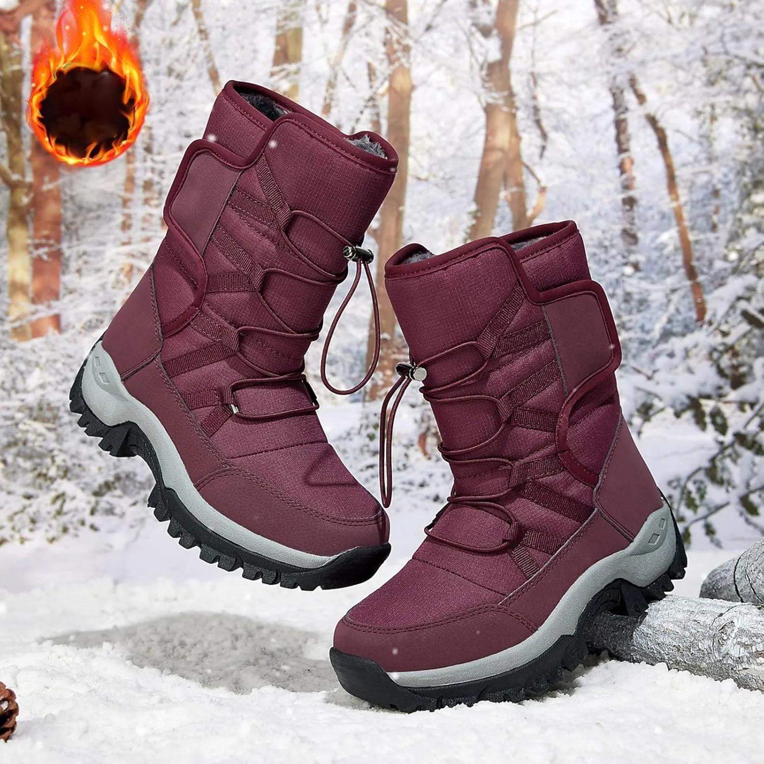 Women's Snow Boots Platform Ankle Boots for Women Casual Boots Anti-Slip Water-proof Outdoor Shoes Winter Snow Boots Warm Fleece Lined Mid-Calf Boots Comfortable Shoes for Women Walking Shoes