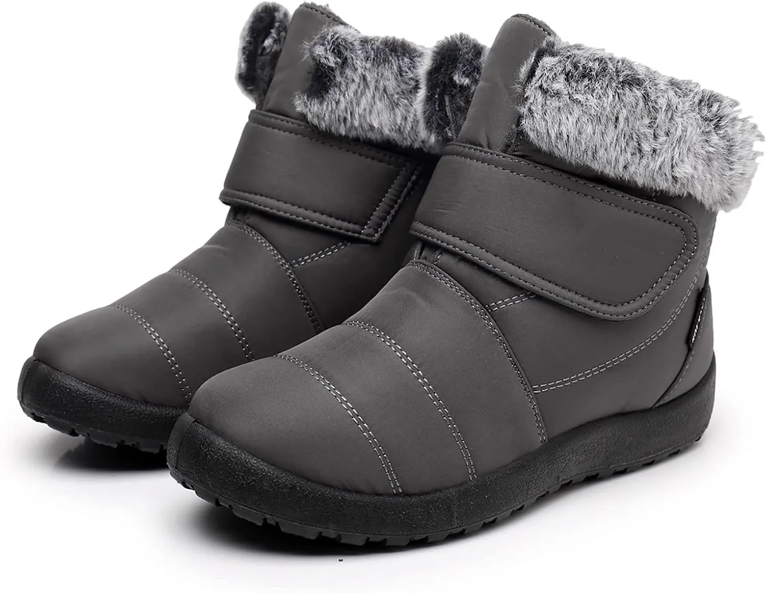 Womens Snow Boots Warm Fleece Lined Winter Boots Comfortable Slip On Outdoor Shoes for Women Round Toe Hook Loop Flat Boots Water-proof Booties Anti-Slip Walking Shoes Mid-Calf Boots