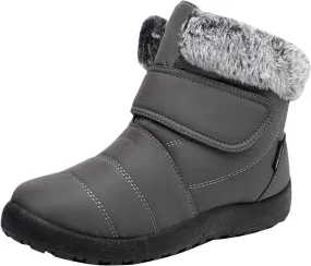 Womens Snow Boots Warm Fleece Lined Winter Boots Comfortable Slip On Outdoor Shoes for Women Round Toe Hook Loop Flat Boots Water-proof Booties Anti-Slip Walking Shoes Mid-Calf Boots