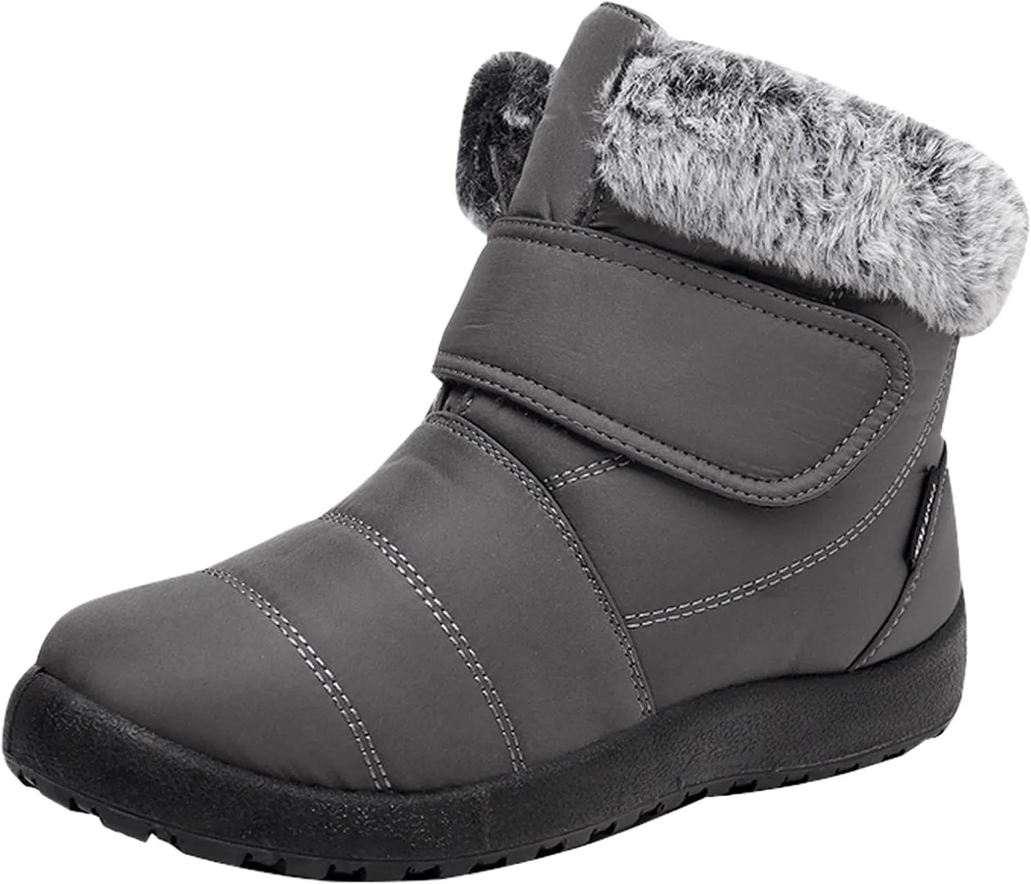 Womens Snow Boots Warm Fleece Lined Winter Boots Comfortable Slip On Outdoor Shoes for Women Round Toe Hook Loop Flat Boots Water-proof Booties Anti-Slip Walking Shoes Mid-Calf Boots