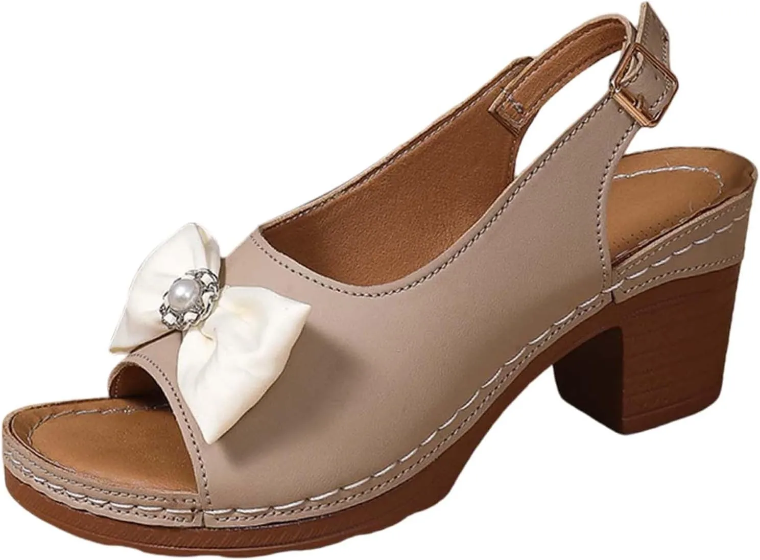 Women's Summer Sandals Comfortable Mid Heel Open Toe Bowknot Design Casual Dressy Vacation Beach Footwear