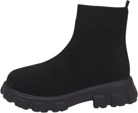 Women's Thick Bottom Boots Ankle Boots Thick Soles Round Toe Non Slip Solid Color Fly Woven Mesh Knit Flat