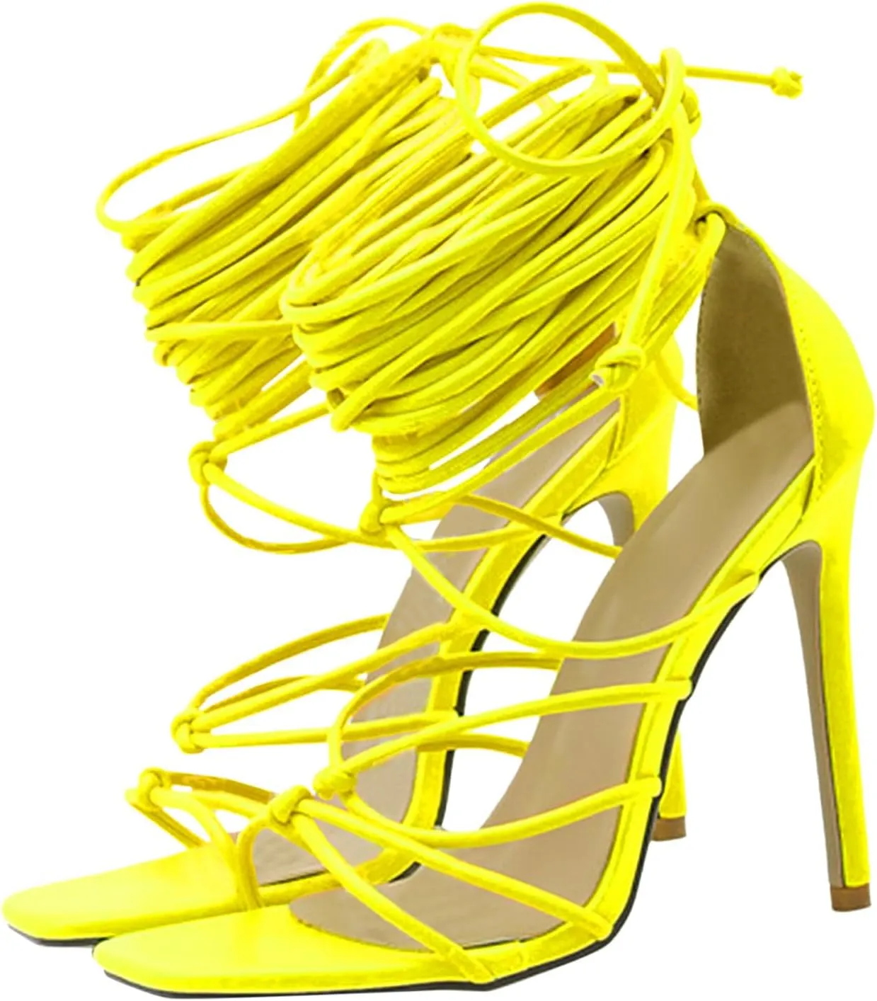 Women's Versatile Heel Sandals Sexy High Squared Heels Strap Sandals Summer Stilettos Square Toe Sandals Sandals Women 7
