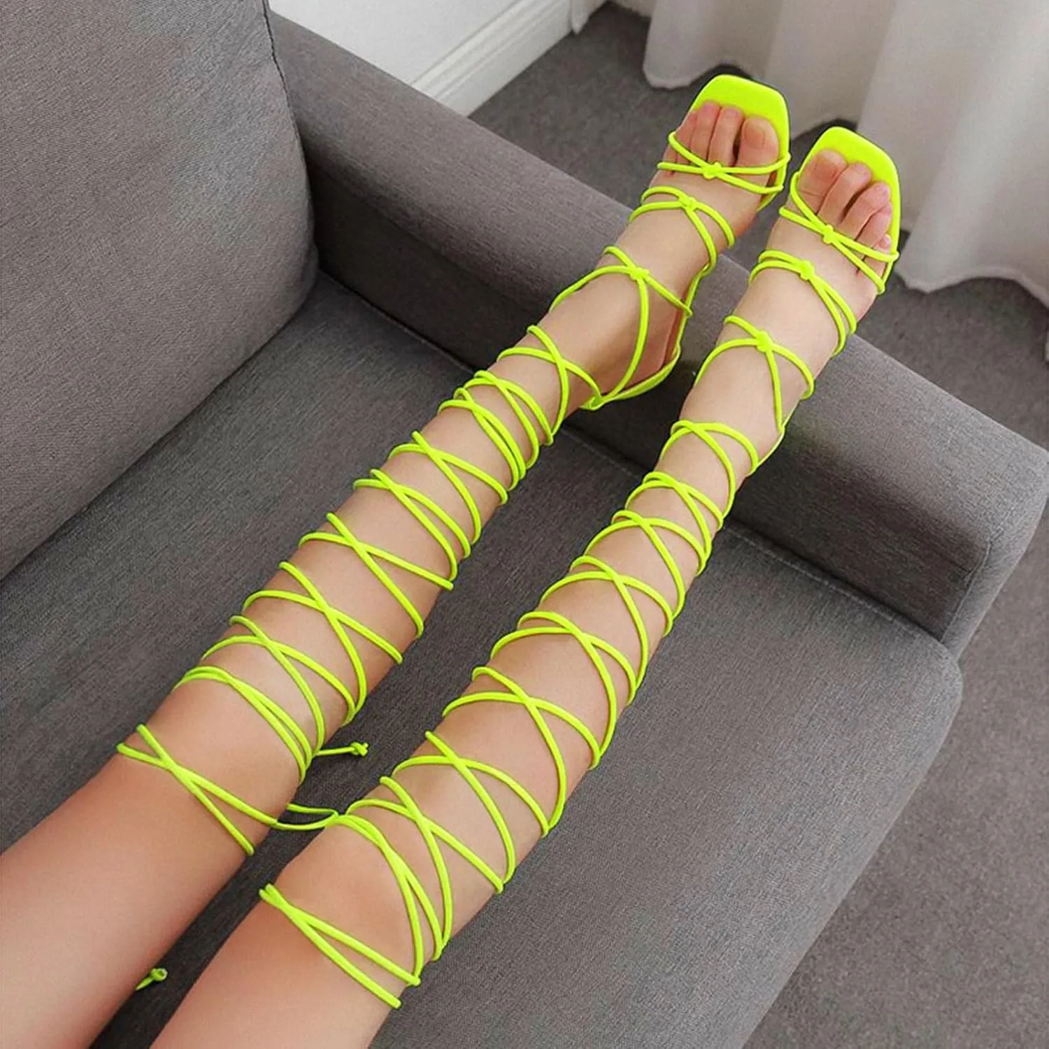 Women's Versatile Heel Sandals Sexy High Squared Heels Strap Sandals Summer Stilettos Square Toe Sandals Sandals Women 7