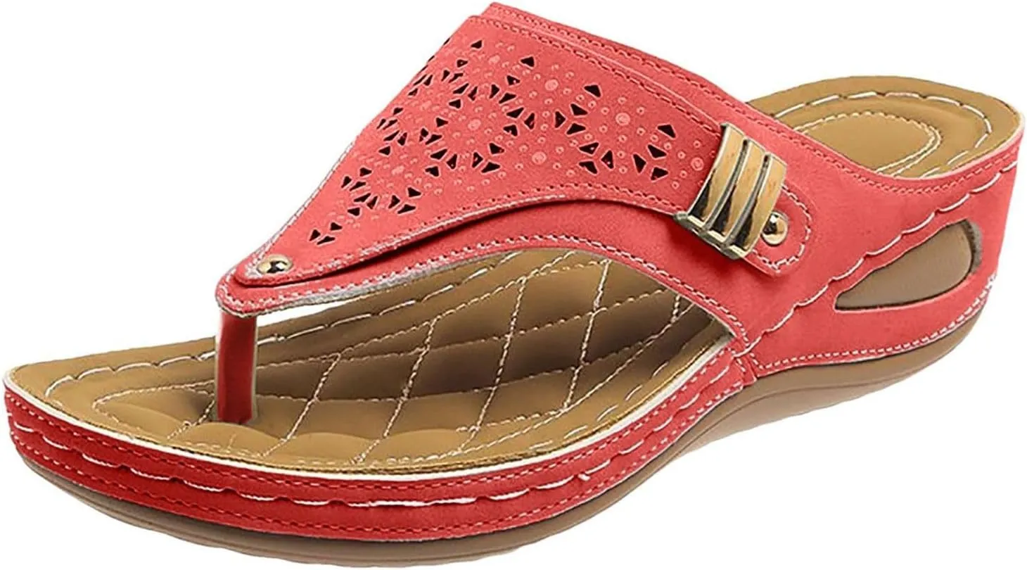 Womens Wedge Sandals Comfortable Orthopedic Walking Sandals Casual Beach Flip Flops Cushion Soft Rubber Slippers Casual Summer Outdoor