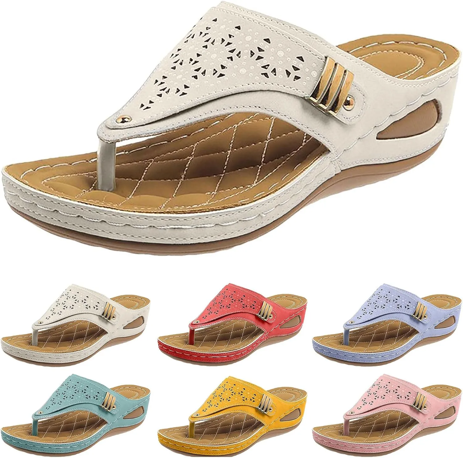 Womens Wedge Sandals Comfortable Orthopedic Walking Sandals Casual Beach Flip Flops Cushion Soft Rubber Slippers Casual Summer Outdoor