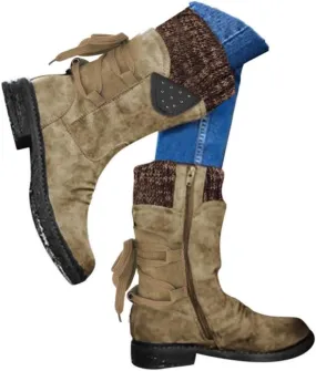 Womens Winter Snow Boots - Casual Hiking Boots For Women Outdoor Snow Mid Calf Boots Lightweight Lace up Fur Lined Walking Shoes Fashion Side Zipper Dressy Booties Slip On Riding Boots