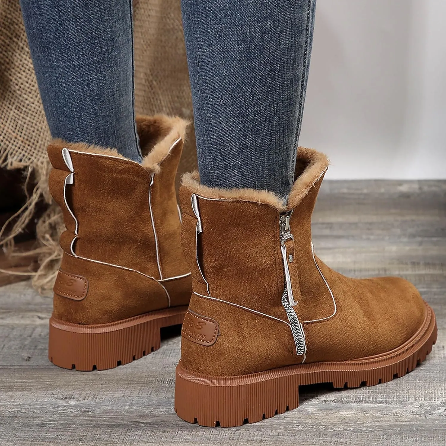 Women's Winter Snow Boots Platform Ankle Boots for Women Fleece Lined Warm Boots Water-proof Non-Slip Outdoor Shoes Chunky Low Heels Side Zipper Insulated Mid-Calf Boots Suede Slip On Boots