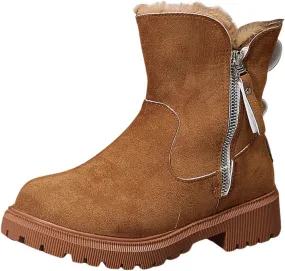 Women's Winter Snow Boots Platform Ankle Boots for Women Fleece Lined Warm Boots Water-proof Non-Slip Outdoor Shoes Chunky Low Heels Side Zipper Insulated Mid-Calf Boots Suede Slip On Boots
