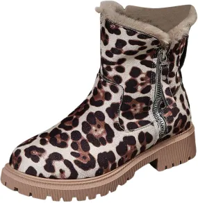 Women's Winter Snow Boots Platform Ankle Boots for Women Fleece Lined Warm Boots Water-proof Non-Slip Outdoor Shoes Chunky Low Heels Side Zipper Insulated Mid-Calf Boots Suede Slip On Boots