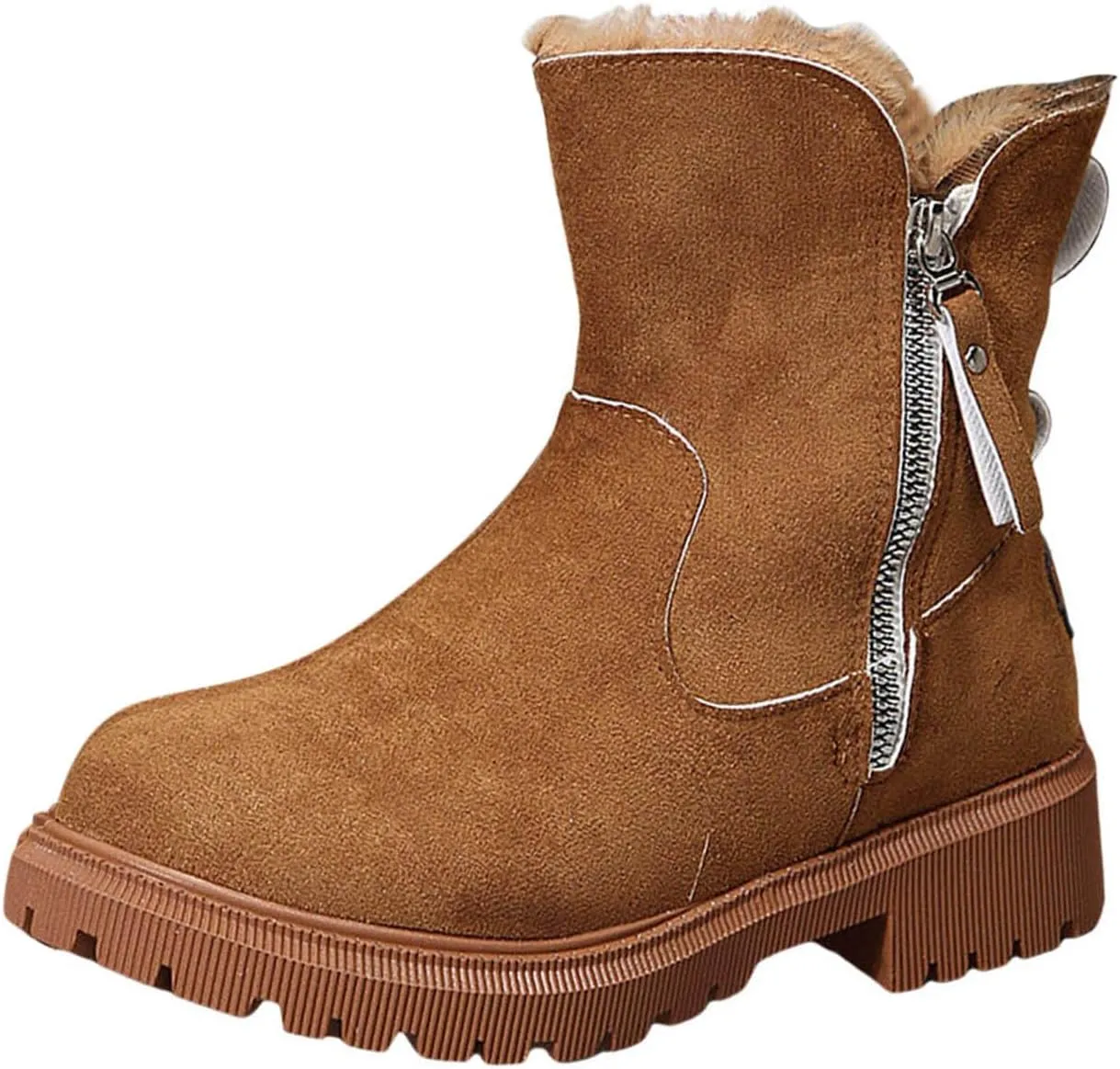 Women's Winter Snow Boots Platform Ankle Boots for Women Fleece Lined Warm Boots Water-proof Non-Slip Outdoor Shoes Chunky Low Heels Side Zipper Insulated Mid-Calf Boots Suede Slip On Boots