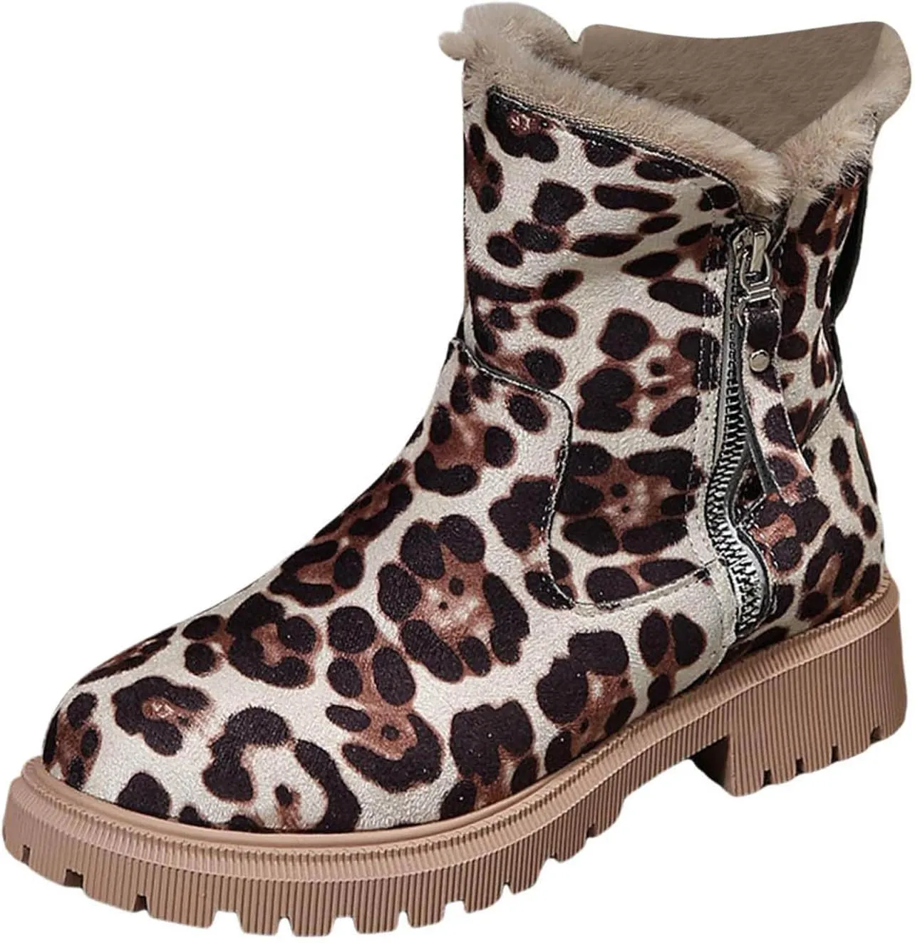 Women's Winter Snow Boots Platform Ankle Boots for Women Fleece Lined Warm Boots Water-proof Non-Slip Outdoor Shoes Chunky Low Heels Side Zipper Insulated Mid-Calf Boots Suede Slip On Boots