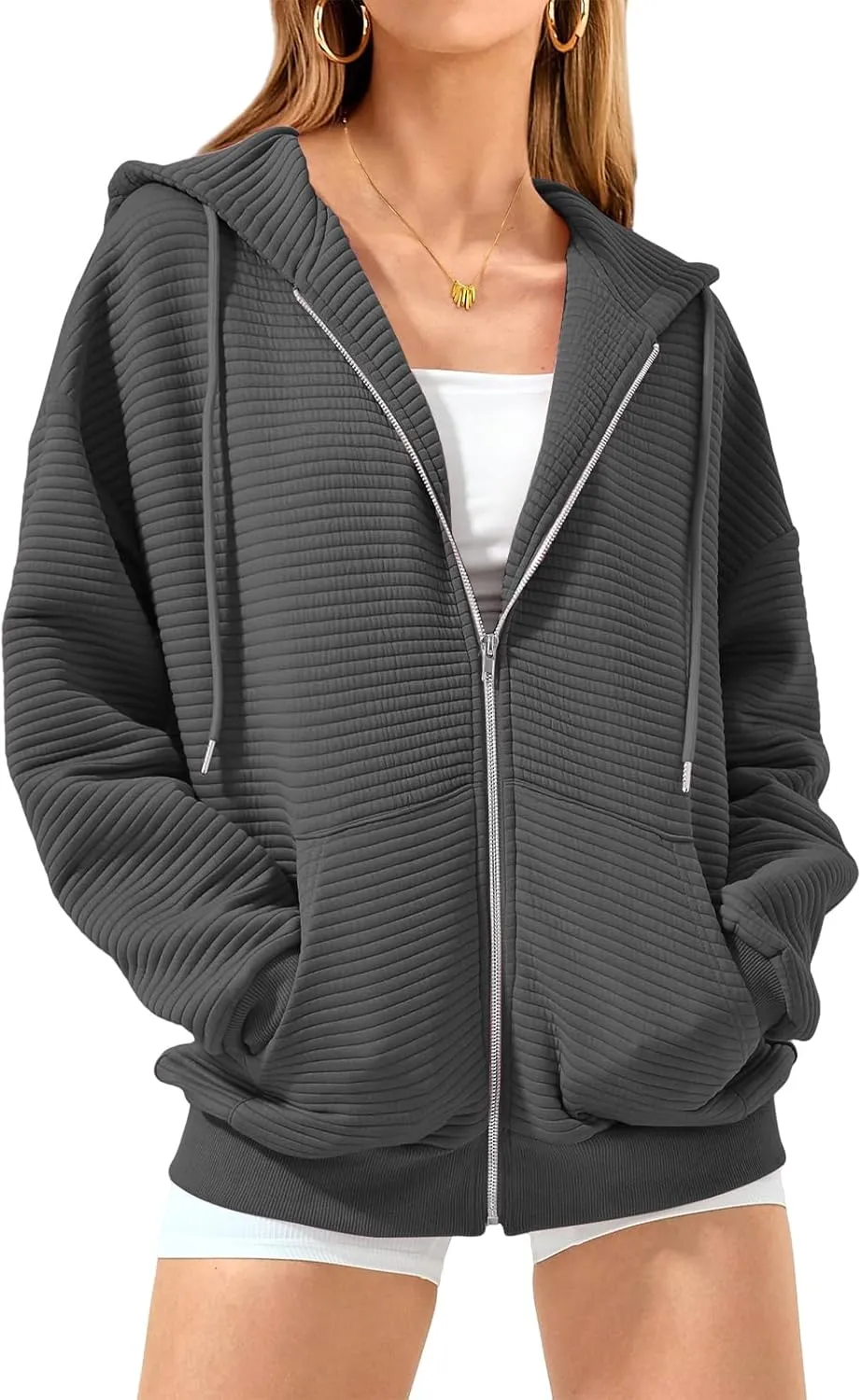 Womens Zip Up Hoodies Casual Long Sleeve Sweatshirts Lightweight Oversized Jacket with Pockets