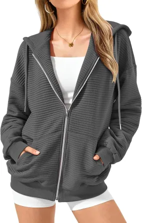 Womens Zip Up Hoodies Casual Long Sleeve Sweatshirts Lightweight Oversized Jacket with Pockets