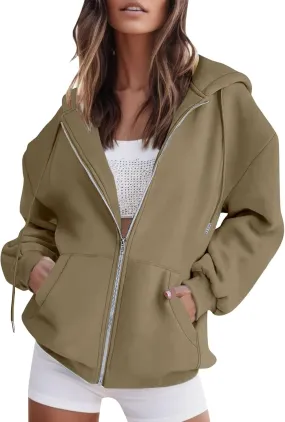 Womens Zip Up Hoodies Long Sleeve Fall Fashion Oversized Sweatshirts Fleece Y2k Jackets with Pockets