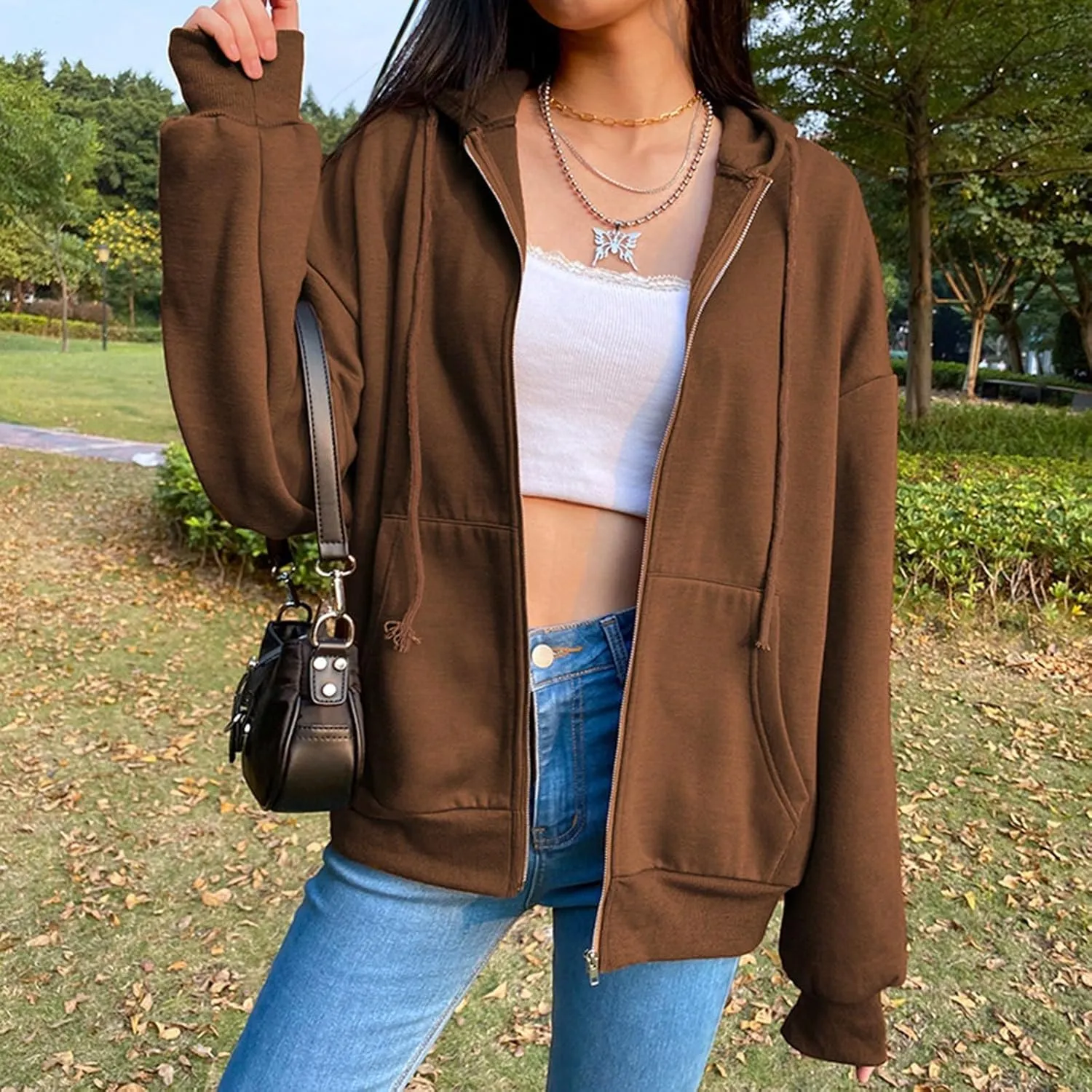 Womens Zip Up Hoodies Oversized Casual Long Sleeve Sweatshirts Y2k Streetwear Hoodie 2024 Fall with Pockets