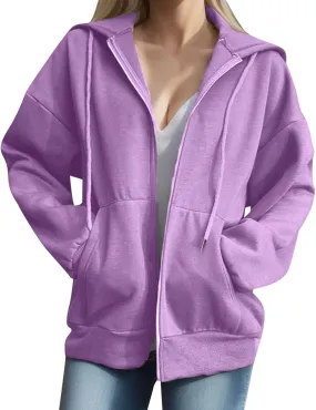 Womens Zip Up Hoodies Oversized Casual Long Sleeve Sweatshirts Y2k Streetwear Hoodie 2024 Fall with Pockets