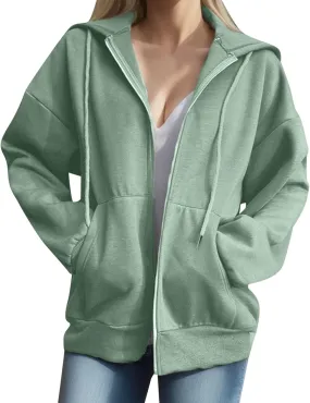 Womens Zip Up Hoodies Oversized Casual Long Sleeve Sweatshirts Y2k Streetwear Hoodie 2024 Fall with Pockets