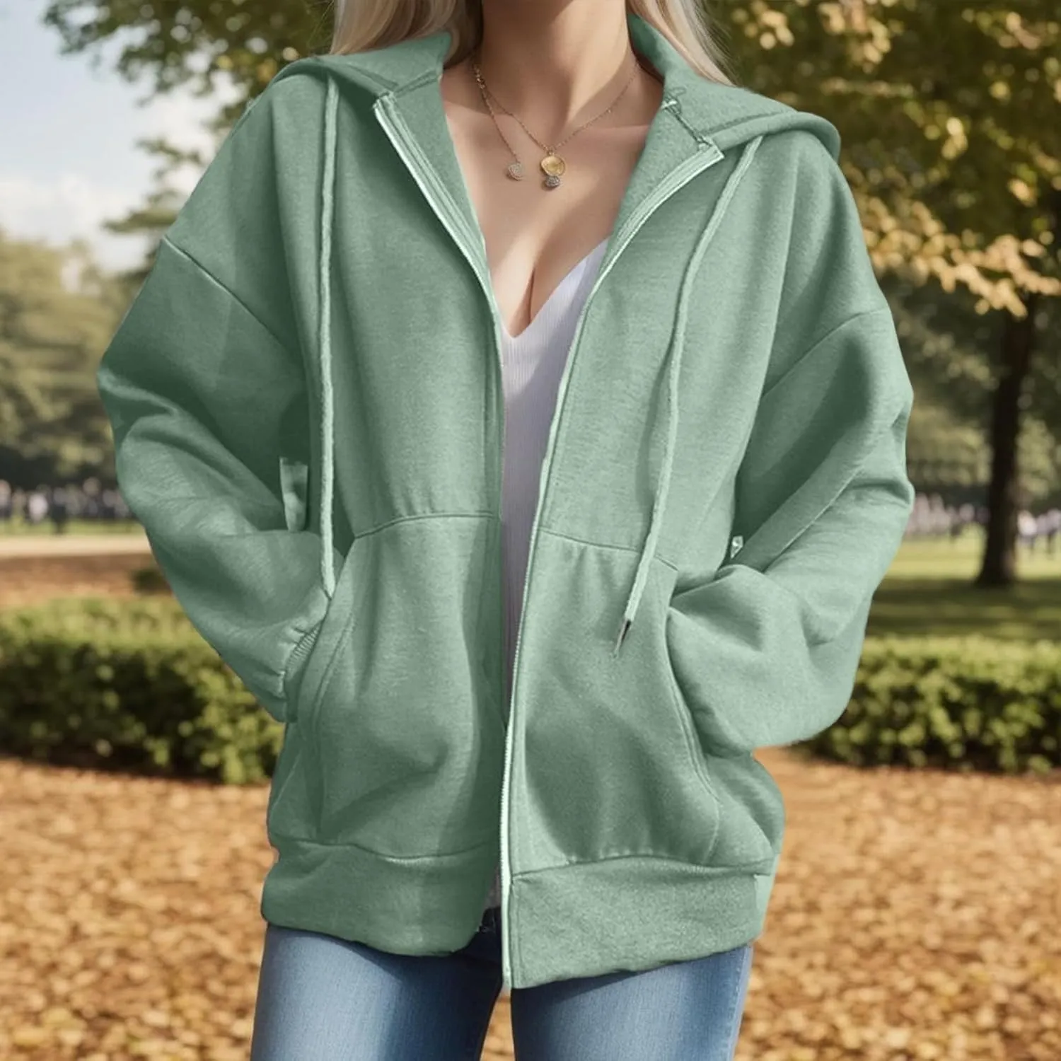 Womens Zip Up Hoodies Oversized Casual Long Sleeve Sweatshirts Y2k Streetwear Hoodie 2024 Fall with Pockets