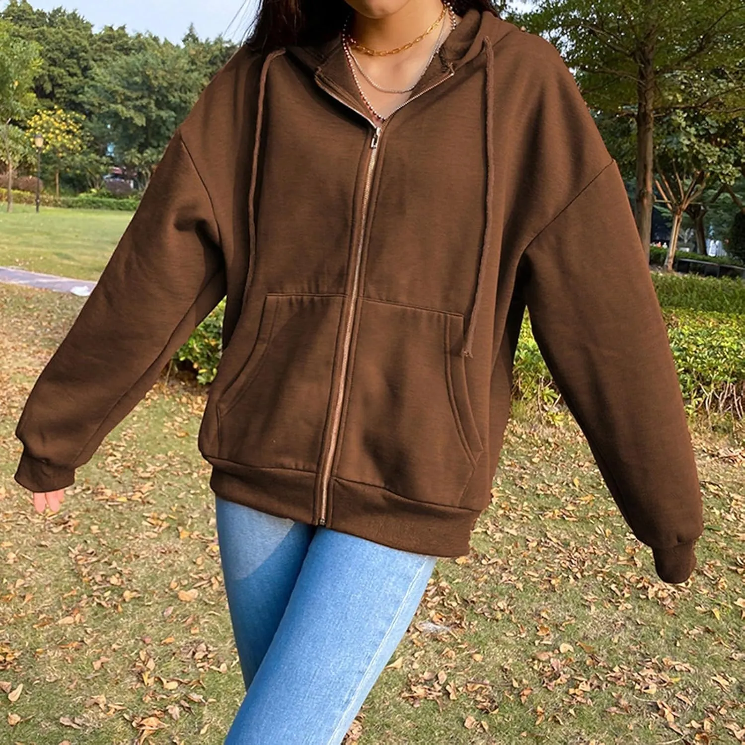 Womens Zip Up Hoodies Oversized Casual Long Sleeve Sweatshirts Y2k Streetwear Hoodie 2024 Fall with Pockets