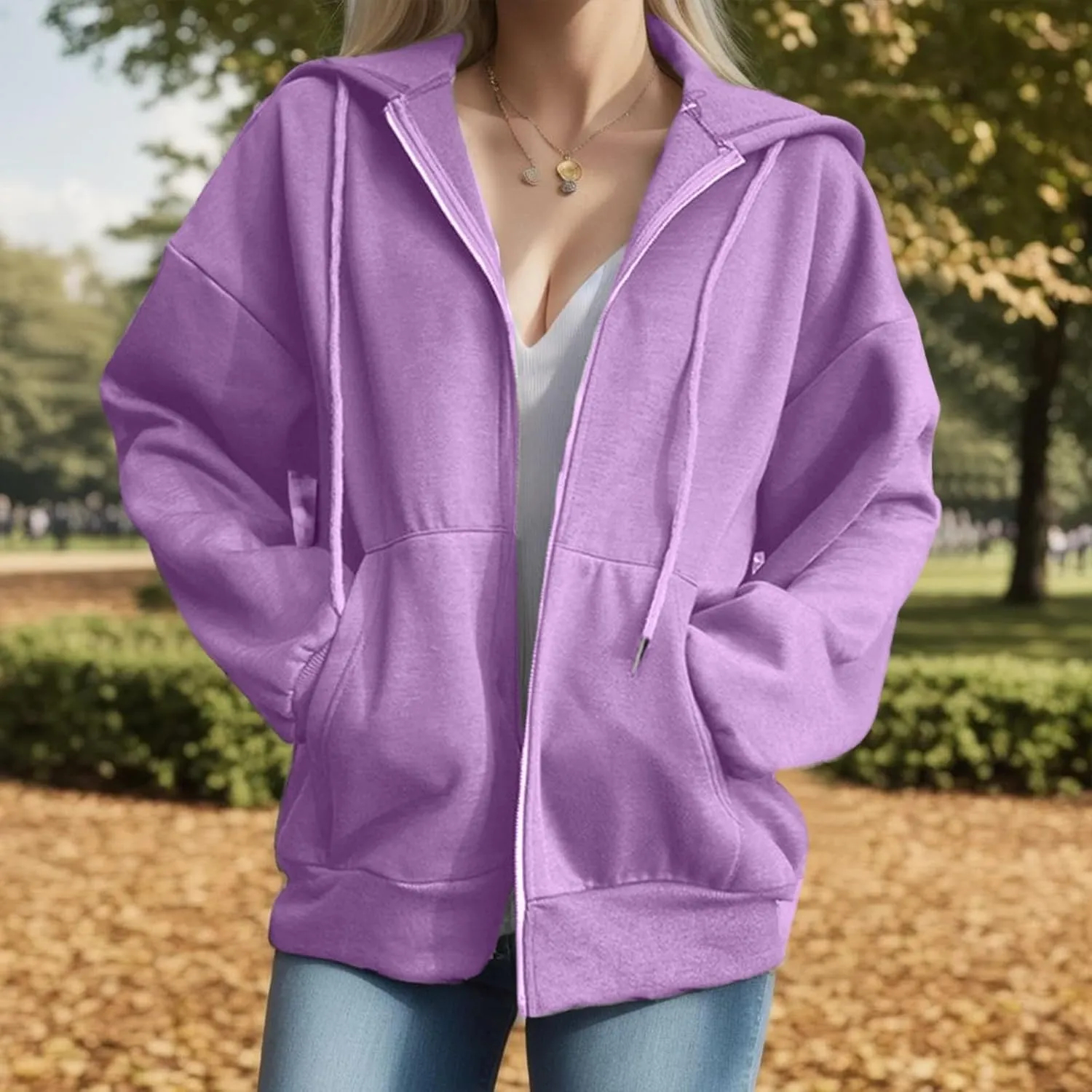 Womens Zip Up Hoodies Oversized Casual Long Sleeve Sweatshirts Y2k Streetwear Hoodie 2024 Fall with Pockets