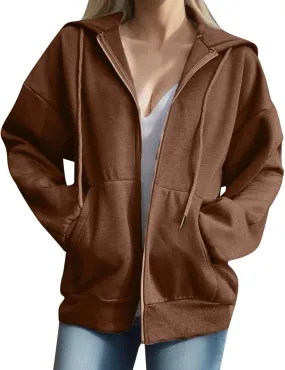 Womens Zip Up Hoodies Oversized Casual Long Sleeve Sweatshirts Y2k Streetwear Hoodie 2024 Fall with Pockets