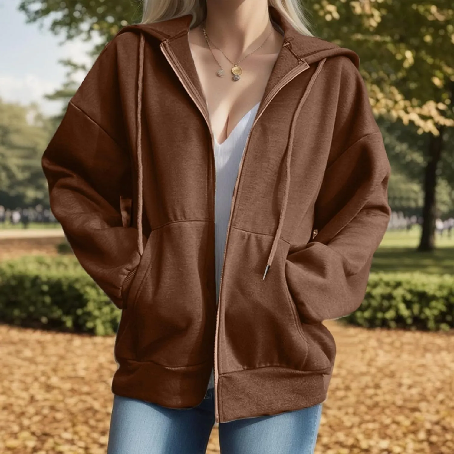 Womens Zip Up Hoodies Oversized Casual Long Sleeve Sweatshirts Y2k Streetwear Hoodie 2024 Fall with Pockets