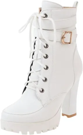 Women's Zipper Booties,Platform Boots for Women,Combat Boots for Women Chunky Heel Booties Round Toe Lace Up High Heel Ankle Boots Buckle Strap Ankle Slip On Short Riding Boots for Party