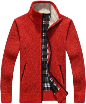 XinYangNi Men's Sweaters Full Zip Slim Thick Knitted Cardigan Sweaters Jacket with Pockets