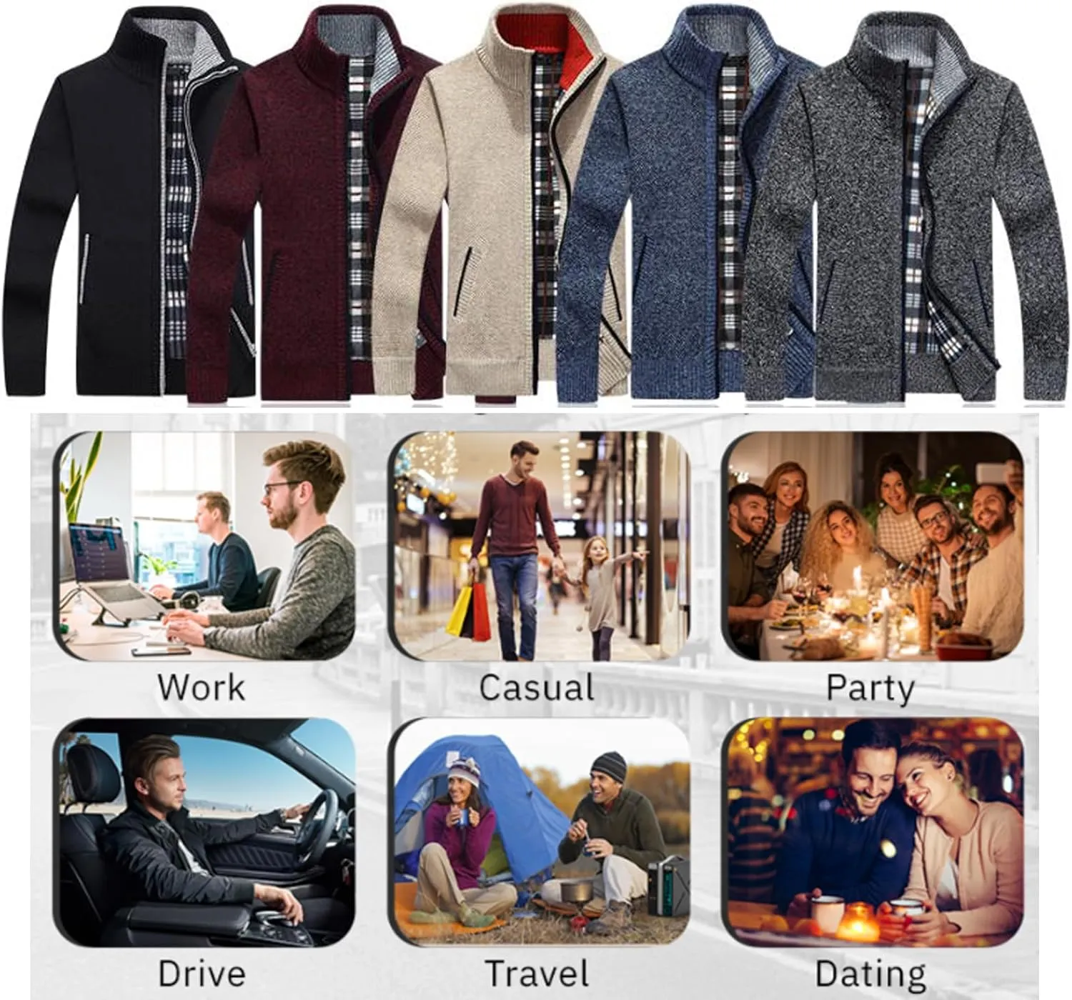 XinYangNi Men's Sweaters Full Zip Slim Thick Knitted Cardigan Sweaters Jacket with Pockets