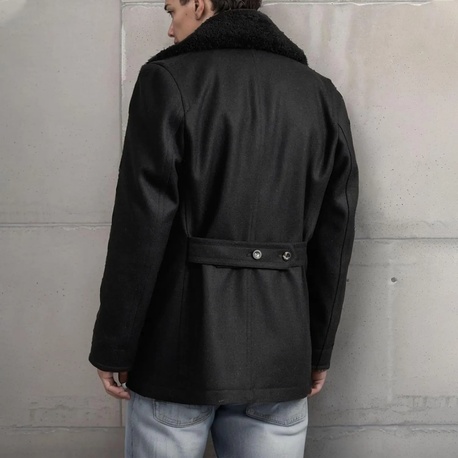 yardsong Wool Blend Coats for Men Faux Fur Lapel Collar Double Breasted Winter Jackets Slim Fit Outerwear with Pockets