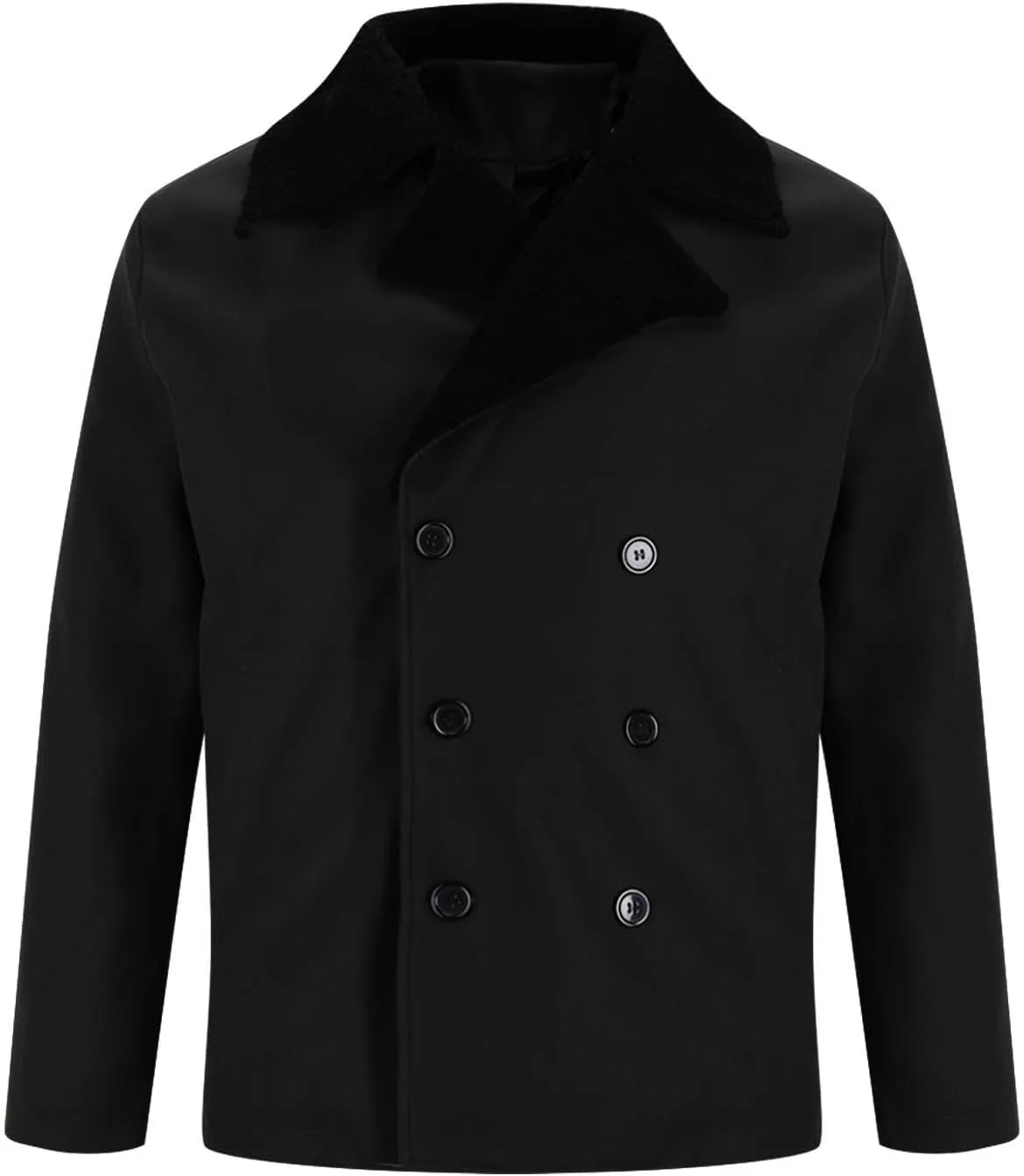 yardsong Wool Blend Coats for Men Faux Fur Lapel Collar Double Breasted Winter Jackets Slim Fit Outerwear with Pockets