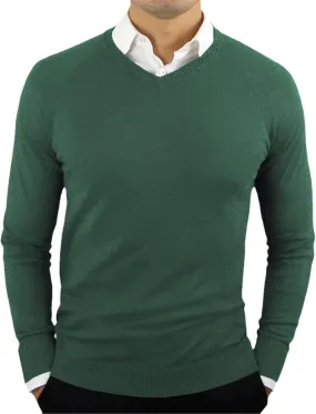 Yiqinyuan Green Mens V Neck Sweater Slim Fit Solid Color Lightweight Knitted Pullover Sweaters Mens Breathable Soft Sweaters