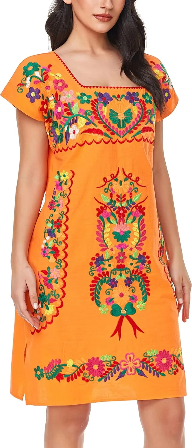 YZXDORWJ Women Mexican Embroidered Dress Ruffle Collar Sleeveless