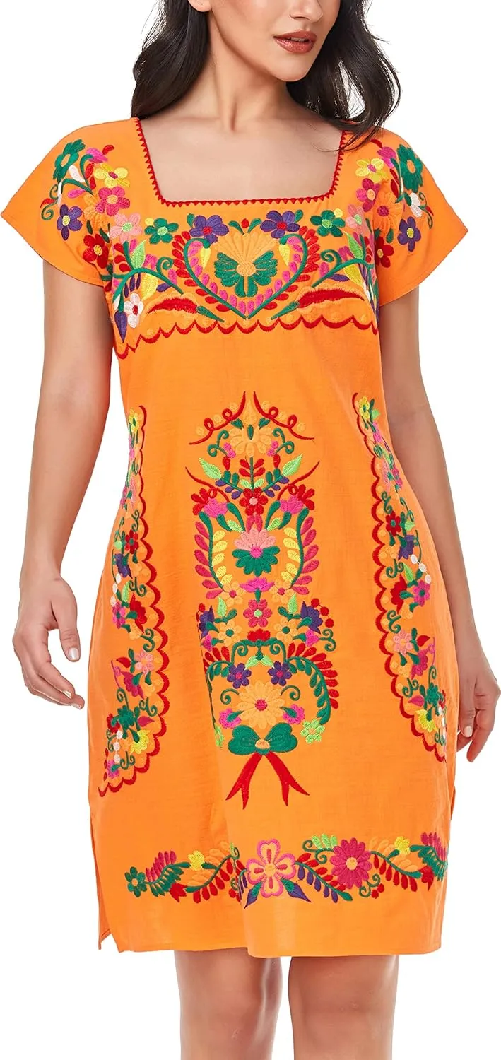 YZXDORWJ Women Mexican Embroidered Dress Ruffle Collar Sleeveless