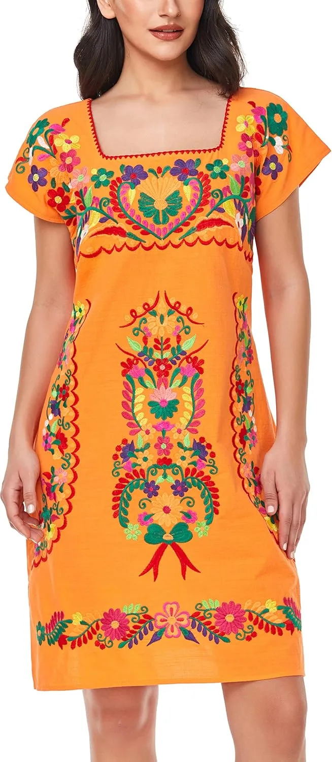 YZXDORWJ Women Mexican Embroidered Dress Ruffle Collar Sleeveless