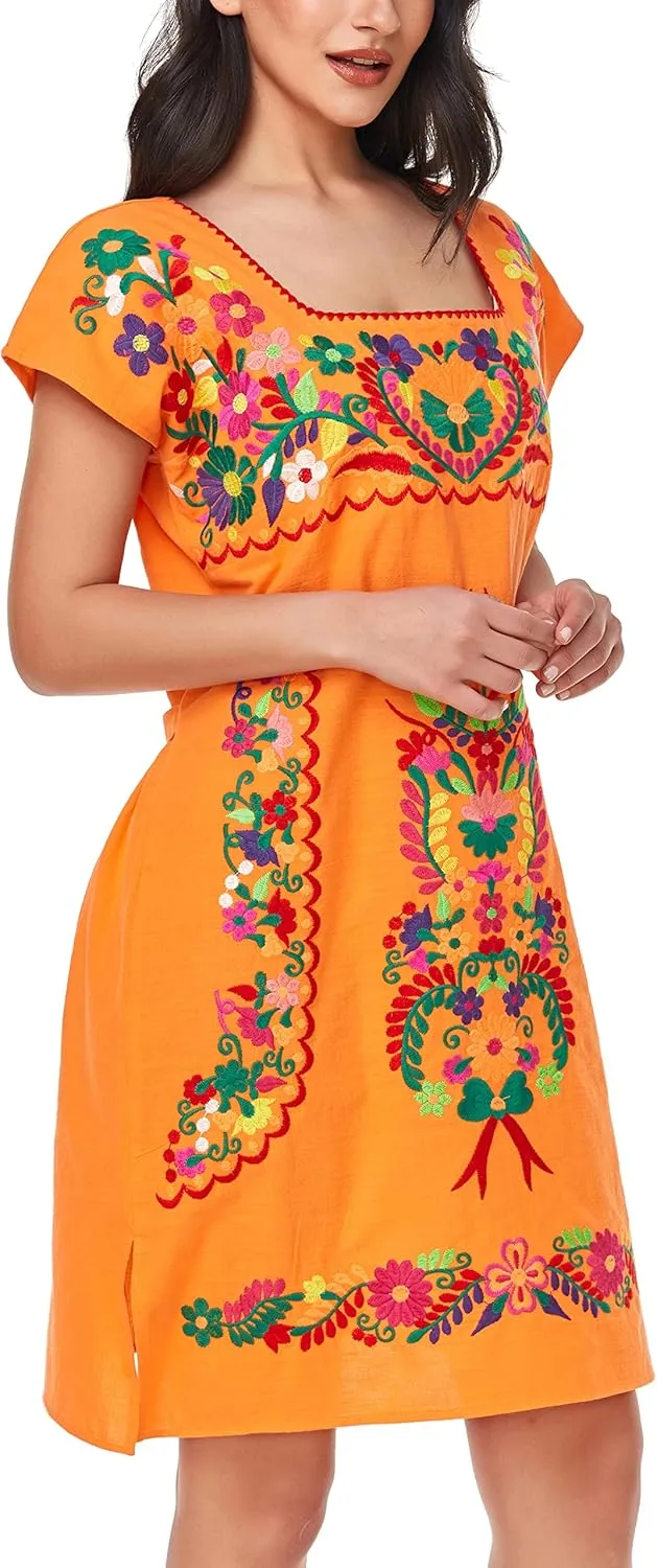 YZXDORWJ Women Mexican Embroidered Dress Ruffle Collar Sleeveless